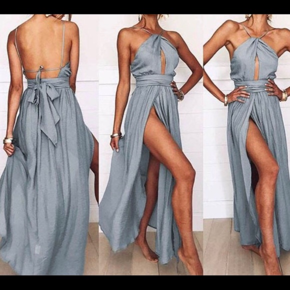 Gray Sling Starppy Back Maxi - Dress - Picture 2 of 7
